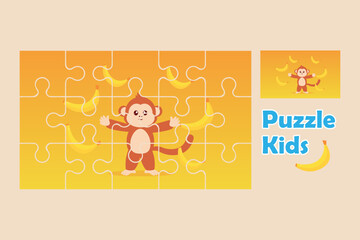 A monkey puzzle game for children. Kids puzzle concept. Flat vector illustration isolated.