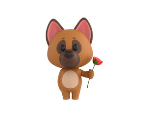 Obraz premium German Shepherd Dog character holding flower in 3d rendering.