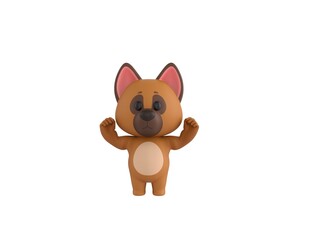 Fototapeta na wymiar German Shepherd Dog character raising two fists in 3d rendering.