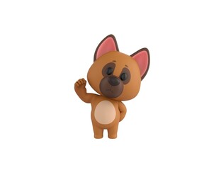 German Shepherd Dog character raising right fist in 3d rendering.
