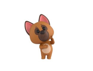 German Shepherd Dog character thinking in 3d rendering.