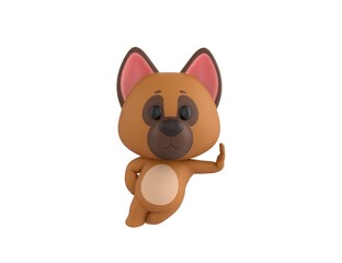 German Shepherd Dog character leaning against a wall in 3d rendering.