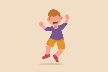 Fototapeta na wymiar Little boy showing happy expression and jumping. Child expression concept. Colored flat graphic vector illustration