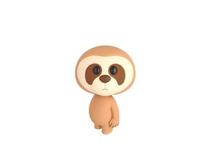 Little Sloth character standing and look up to camera in 3d rendering.