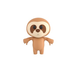 Little Sloth character showing thumb down with two hands in 3d rendering.