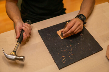 preparing the leather for sewing
