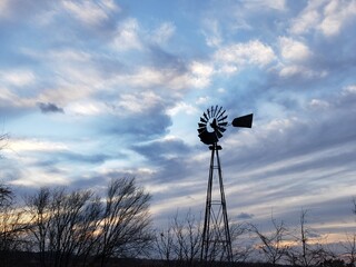 windmill with clouds