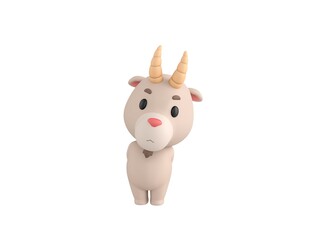 Little Goat character hides his hands behind his back in 3d rendering.