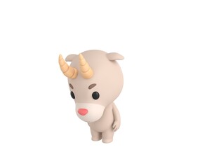 Little Goat character looking down in 3d rendering.