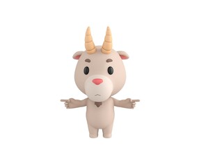 Little Goat character pointing finger two side in 3d rendering.