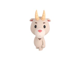 Little Goat character standing and look up to camera in 3d rendering.