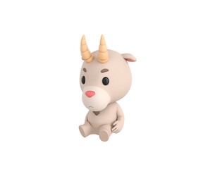 Fototapeta na wymiar Little Goat character sitting on the ground in 3d rendering.