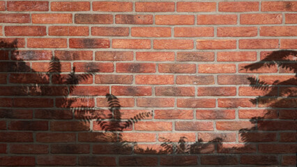 leaves shadow on brick wall facade. Vintage background. Front view