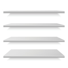 White shelf mockup. Empty shelves template. Vector