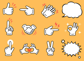 コミック吹き出しとハンドサインセット