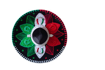 Obraz na płótnie Canvas Mexican charro hat on white background. Typical mexican hat with the colors of the mexican flag.