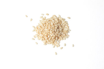 Top view of a heap of white sesame seeds