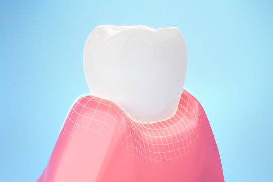 Healthy teeth and healthy gum blue background. Protect and gums treatment concept. 3D rendering.