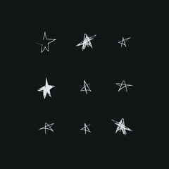 Obraz premium Doodle cosmos illustration set in childish style, design clipart. Hand drawn abstract space stars. Black and white