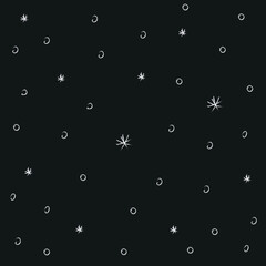 Doodle cosmos illustration set in childish style, design clipart. Hand drawn abstract space star dust. Black and white.