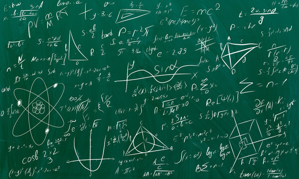 Mathematical scientific seamless pattern with geometry plots, formulas and calculations. You can use any color of background