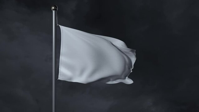 A white flag at a stormy night. 3D animation