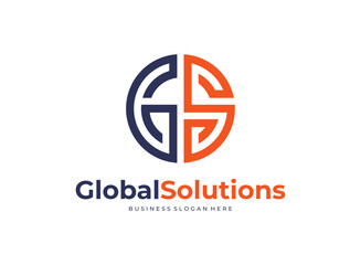 Initial letter G and S line logo. Blue and Orange geometric circle shape style isolated on double background. Usable for business and branding logos.