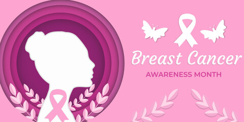 breast cancer awareness month in paper art cut style illustration