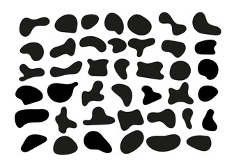 Blob speck abstract irrecular shape set. Black drop or spot random organic liquid or animal splotch. Flat design vector illustration silhouette collection.