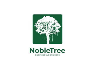 Green big tree silhouette icon logo vector