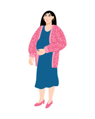 Pregnant woman holding her belly. Expectant mother waiting for a baby. Maternity. Vector flat illustration