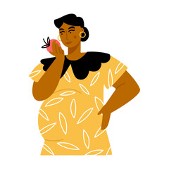 Portrait of pregnant woman holding an apple in her hand. Healthy eating. Vector flat illustration