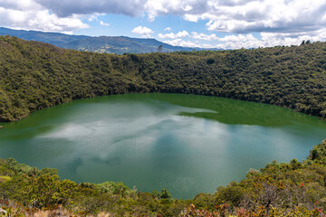 Guatavita volcanic lagoon, Cundinamarca, Colombia. It was the sacred lake and center of the rites...