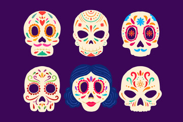 hand drawn dia de muertos skull collection