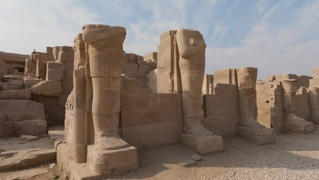 Majestic ruins of carved statues with beautiful hieroglyphics, Karnak Temple complex, Luxor, Egypt