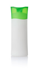 Front view of white blank plastic shampoo bottle