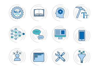 Machine learning icon set. Line components of technology AI, artificial intelligence. 