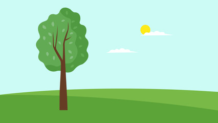 tree on the background of a green field