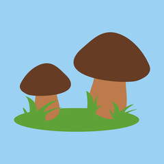 Two mushrooms on the grass, illustration