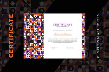 Trendy business diploma mockup for graduation or course completion. Horizontal certificate of appreciation dark template with modern minimal geometric pattern. Vector background EPS 10