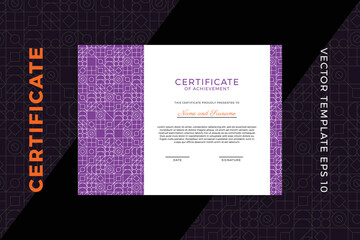 Trendy business diploma mockup for graduation or course completion. Horizontal certificate of appreciation dark template with modern minimal geometric pattern. Vector background EPS 10