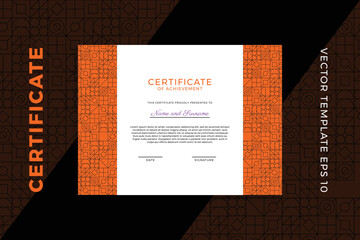 Trendy business diploma mockup for graduation or course completion. Horizontal certificate of appreciation dark template with modern minimal geometric pattern. Vector background EPS 10