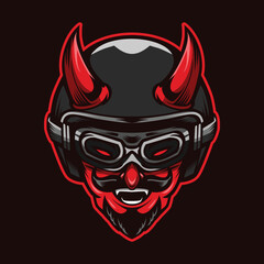 Red Devil Biker Cartoon Illustration