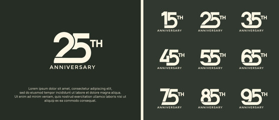 set of anniversary logotype white color on green background for celebration moment - obrazy, fototapety, plakaty