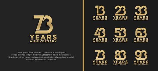 set of anniversary logotype gold color on black background for celebration moment