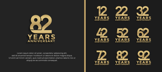 set of anniversary logotype gold color on black background for celebration moment