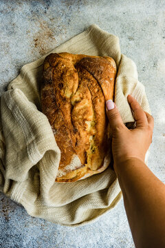 Fresh baked healthy brad on the towel