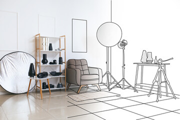 New interior of modern photo studio with professional equipment