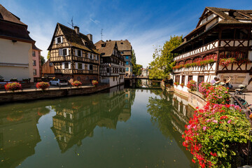 Timber-framed house at ill in La Petite France in Strasbourg in Alsace