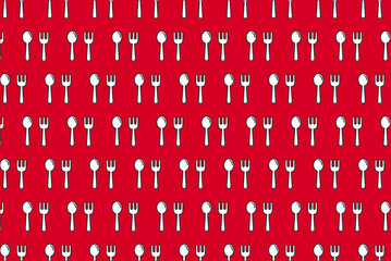 isolated fork and spoon design on red background simple endless texture background